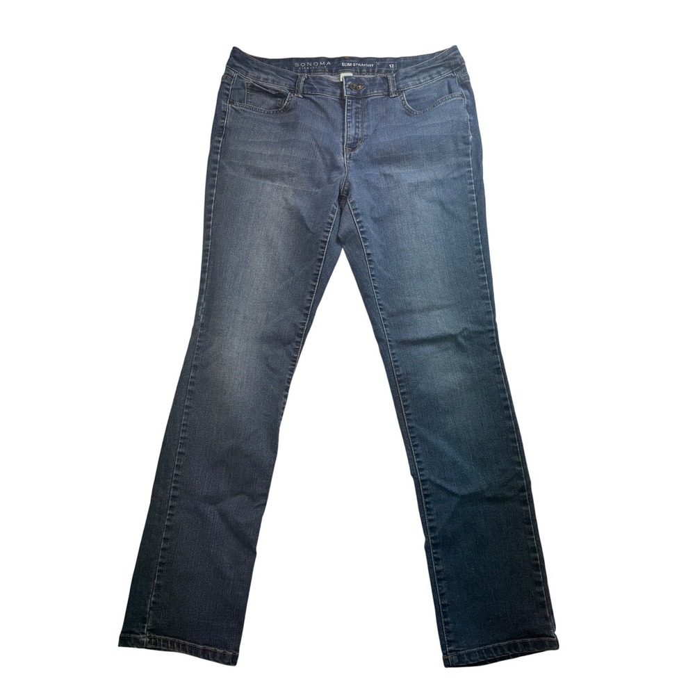 Sonoma Slim Straight Jeans Dark Wash Denim Stretch Casual Size 12